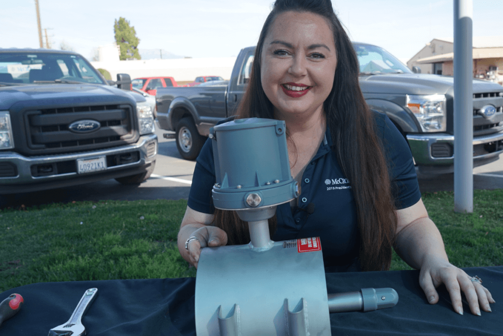 Product manager Aimee Davis with the McMag2000.